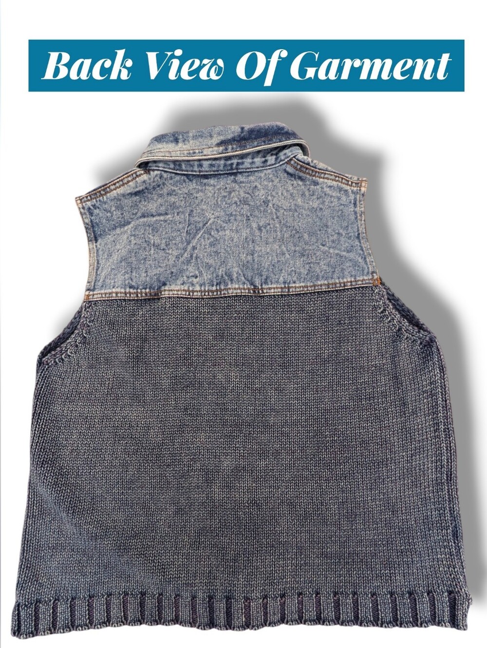 PBJ Blues Sz M Denim Knit Combo Vest Chambray Sweater Sleeveless Jacket - Picture 14 of 16